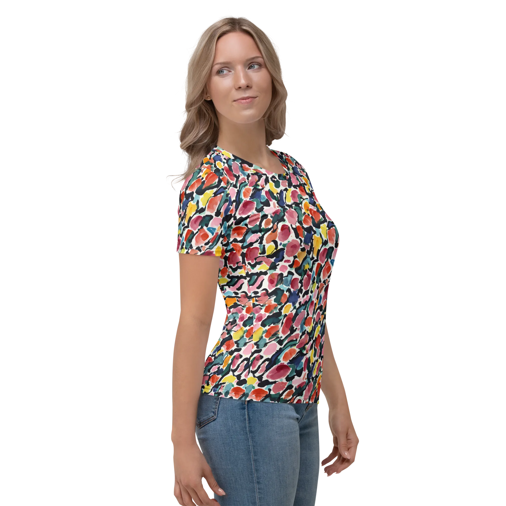 Painted Velocity on Women's Crew Neck T-Shirt — Right sleeve