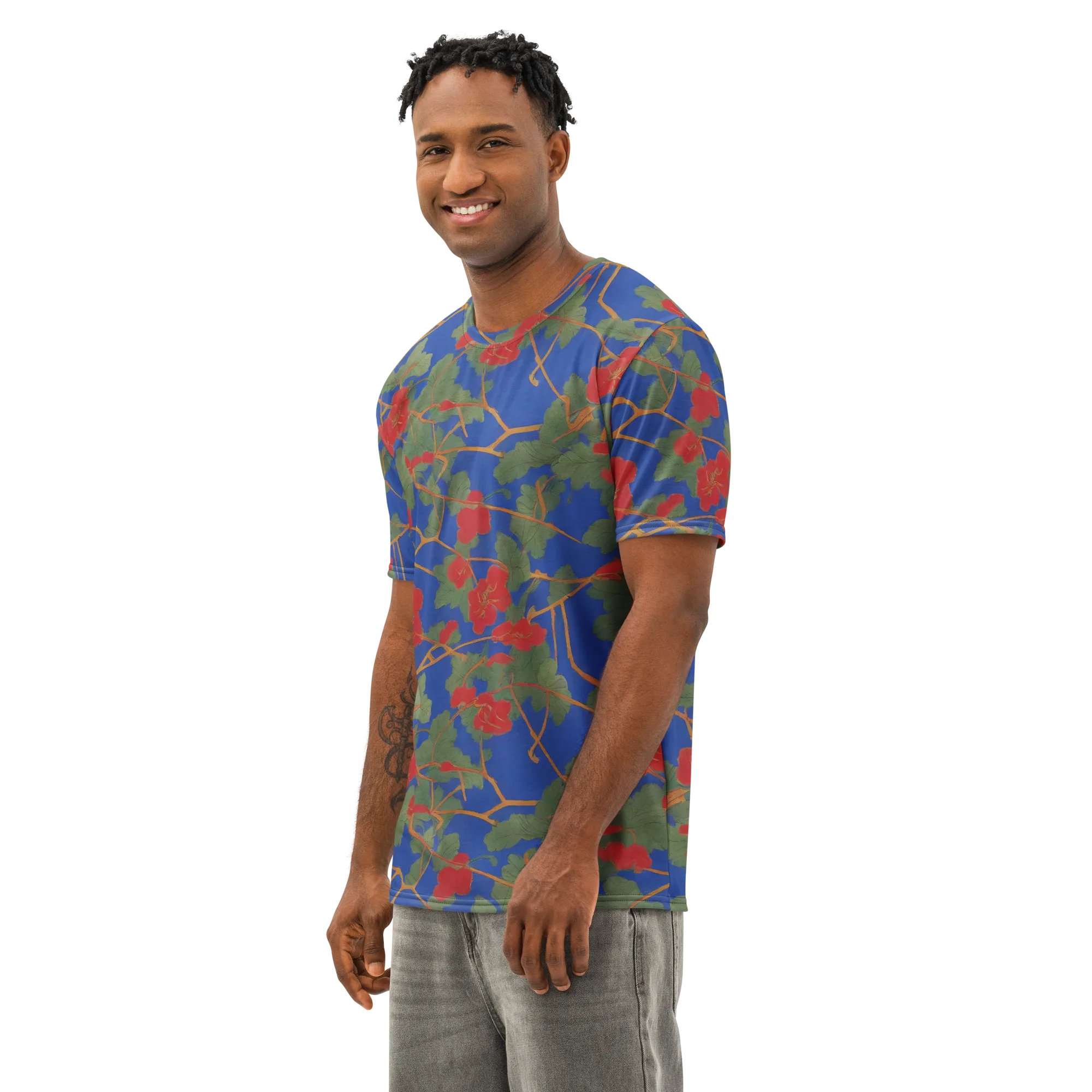 Scarlet Vine on Men's Cotton Crew Neck T-Shirt — Left Front