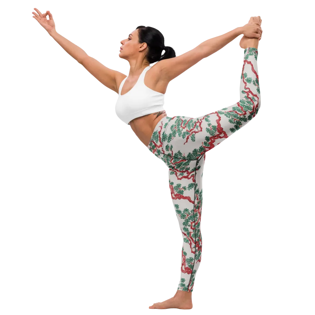 Coral Canopy on Yoga Leggings — Front waist