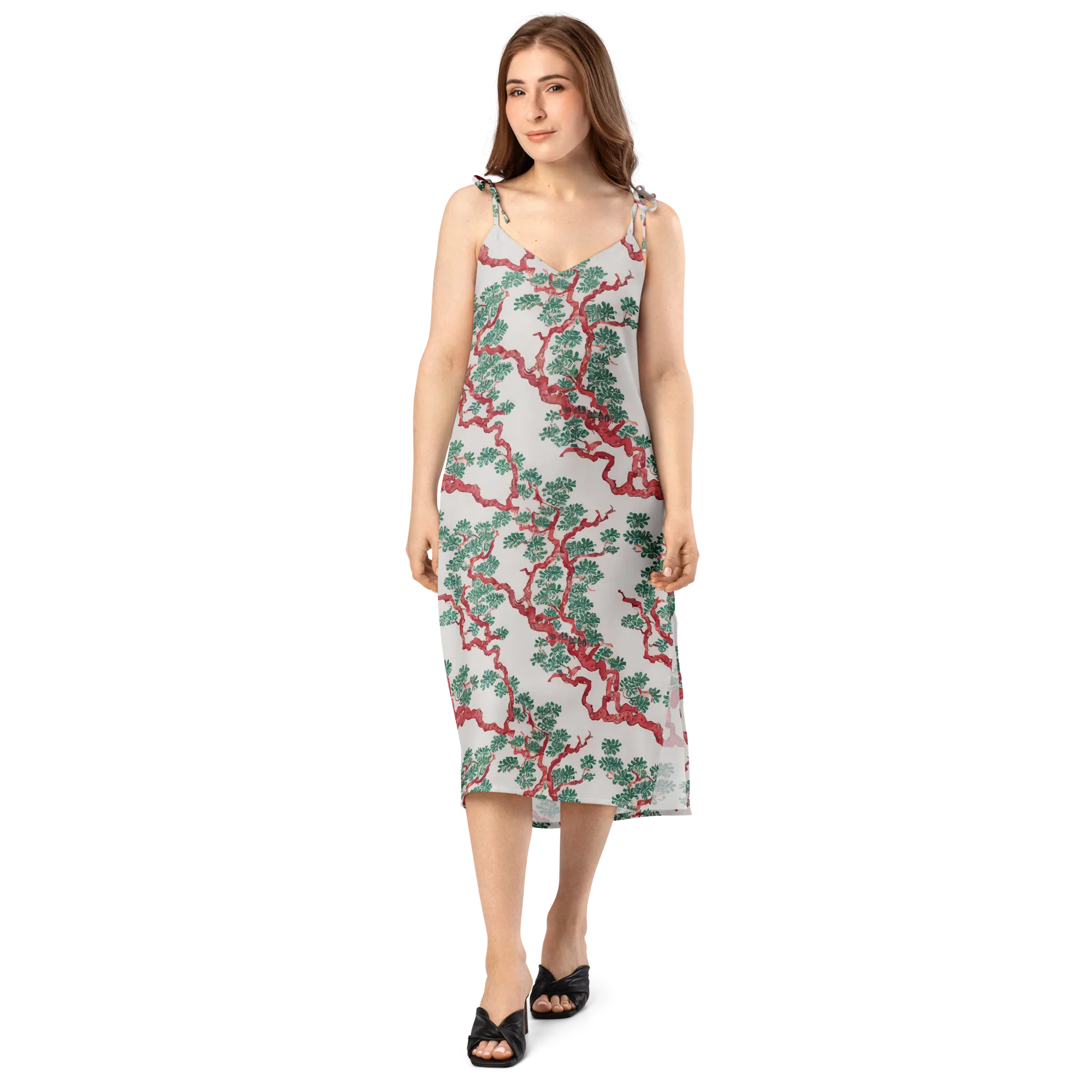 Coral Canopy on Slip Dress — Front