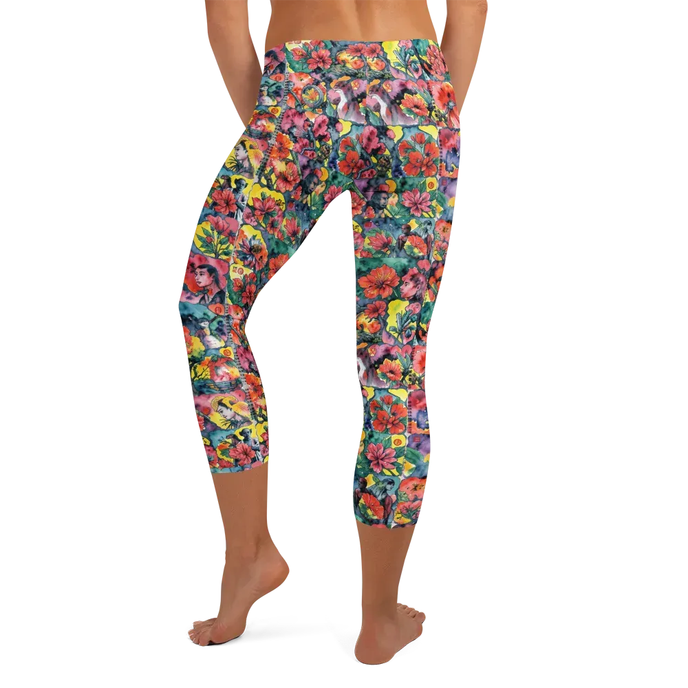 Crimson Garden Myth on Capri Leggings — Back