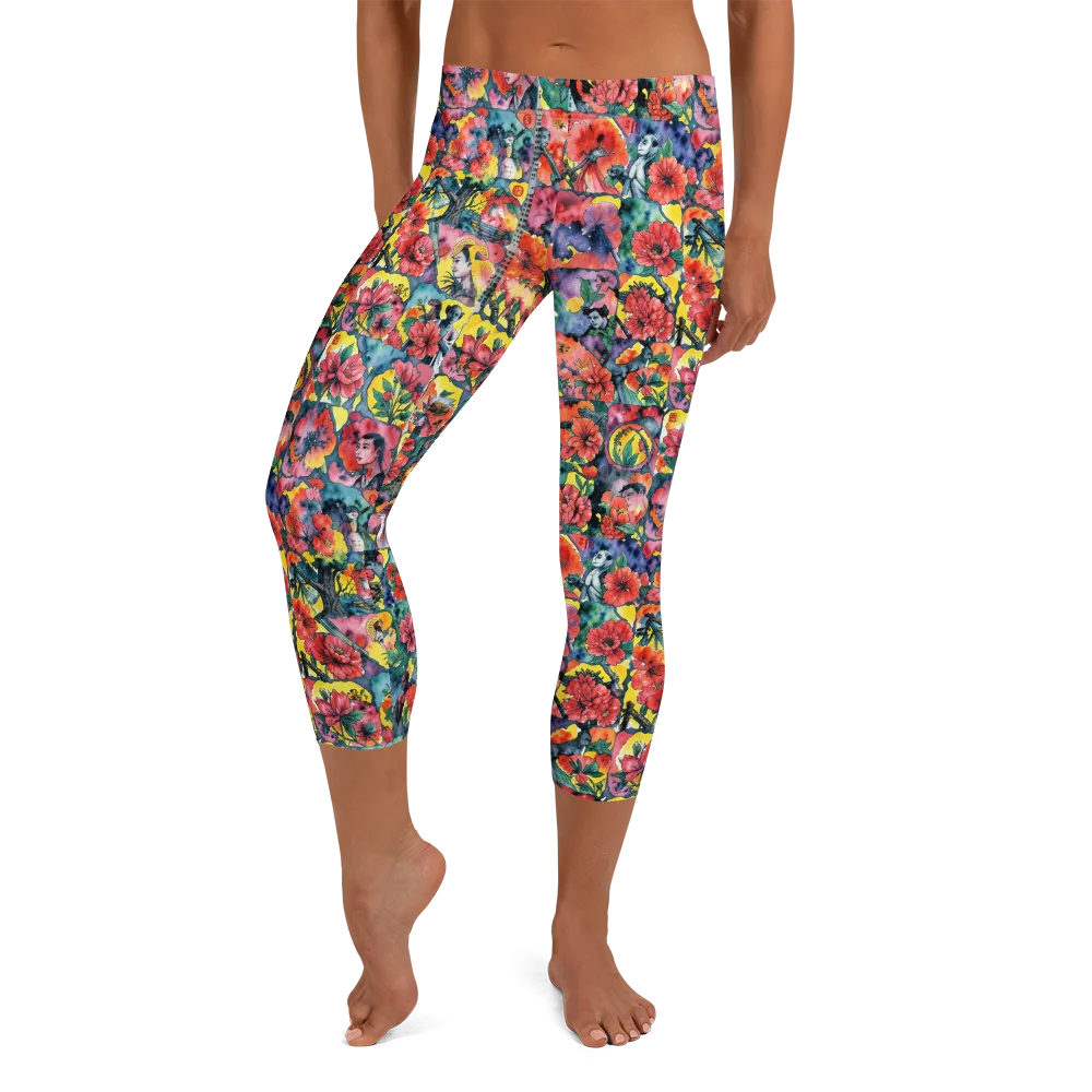 Crimson Garden Myth on Capri Leggings — Front