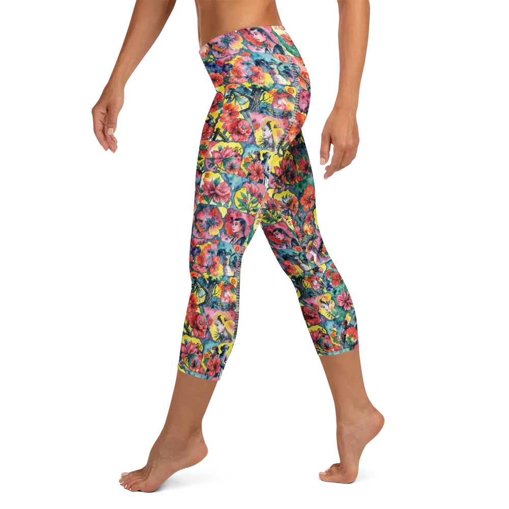 Crimson Garden Myth on Capri Leggings — Left