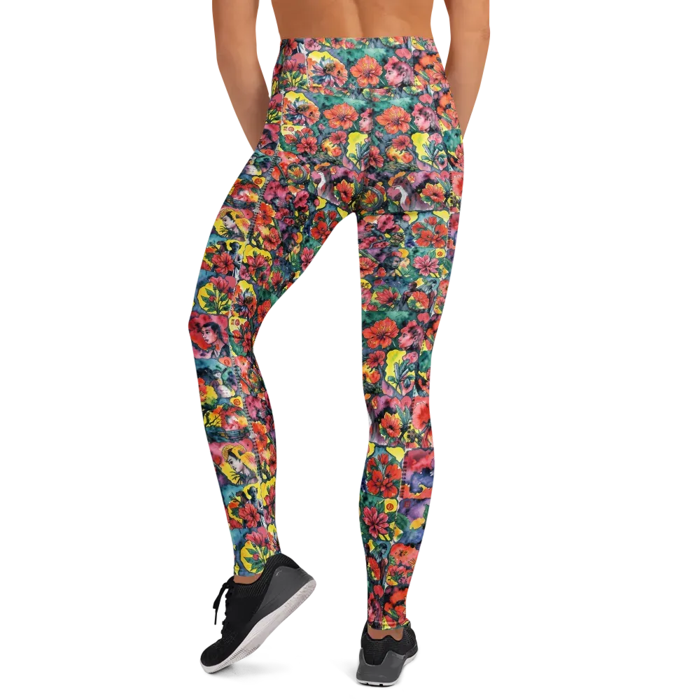 Crimson Garden Myth on Yoga Leggings — Back
