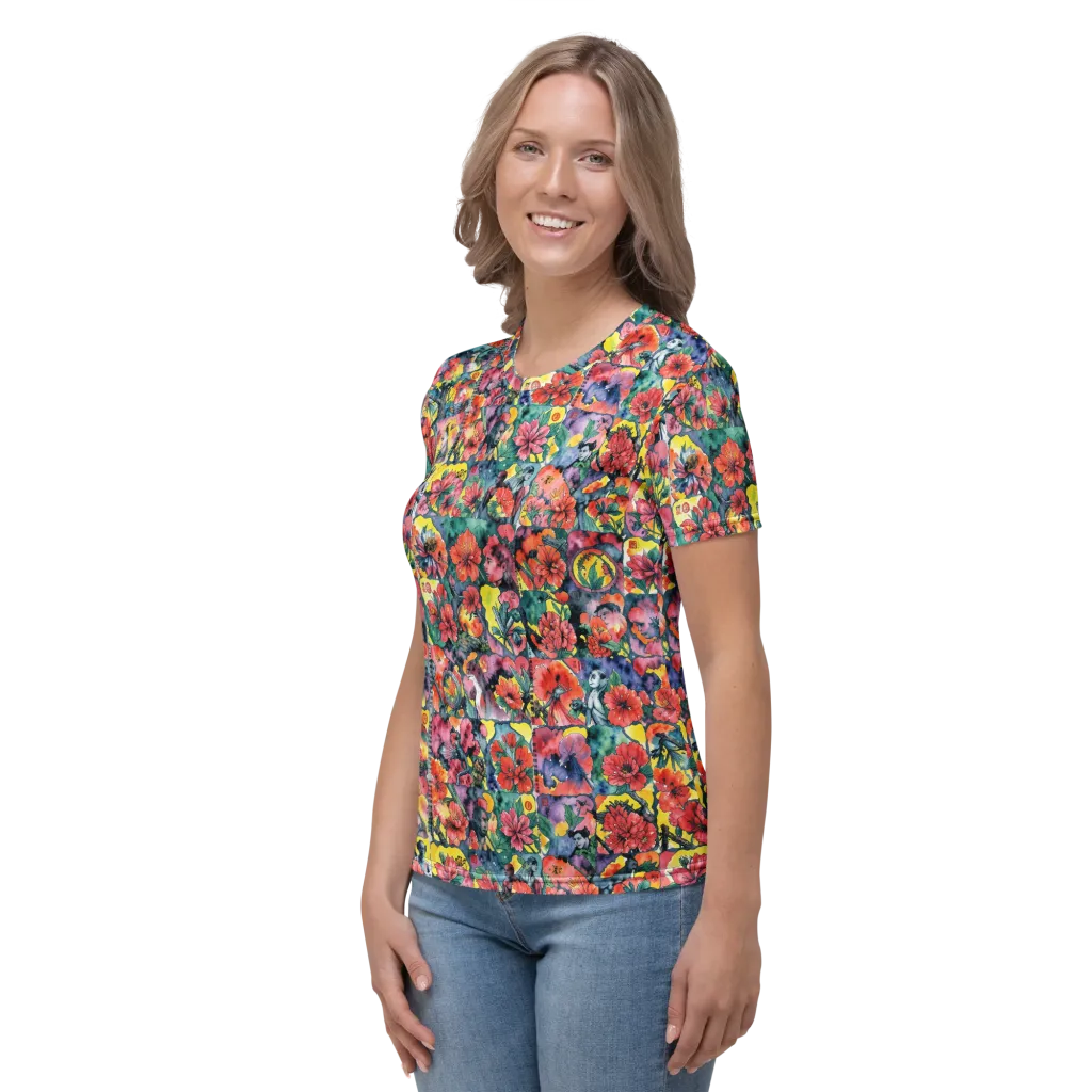 Crimson Garden Myth on Women's Crew Neck T-Shirt — Left sleeve