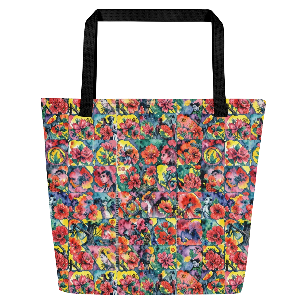Crimson Garden Myth on Large Tote Bag W/ Pocket — Front