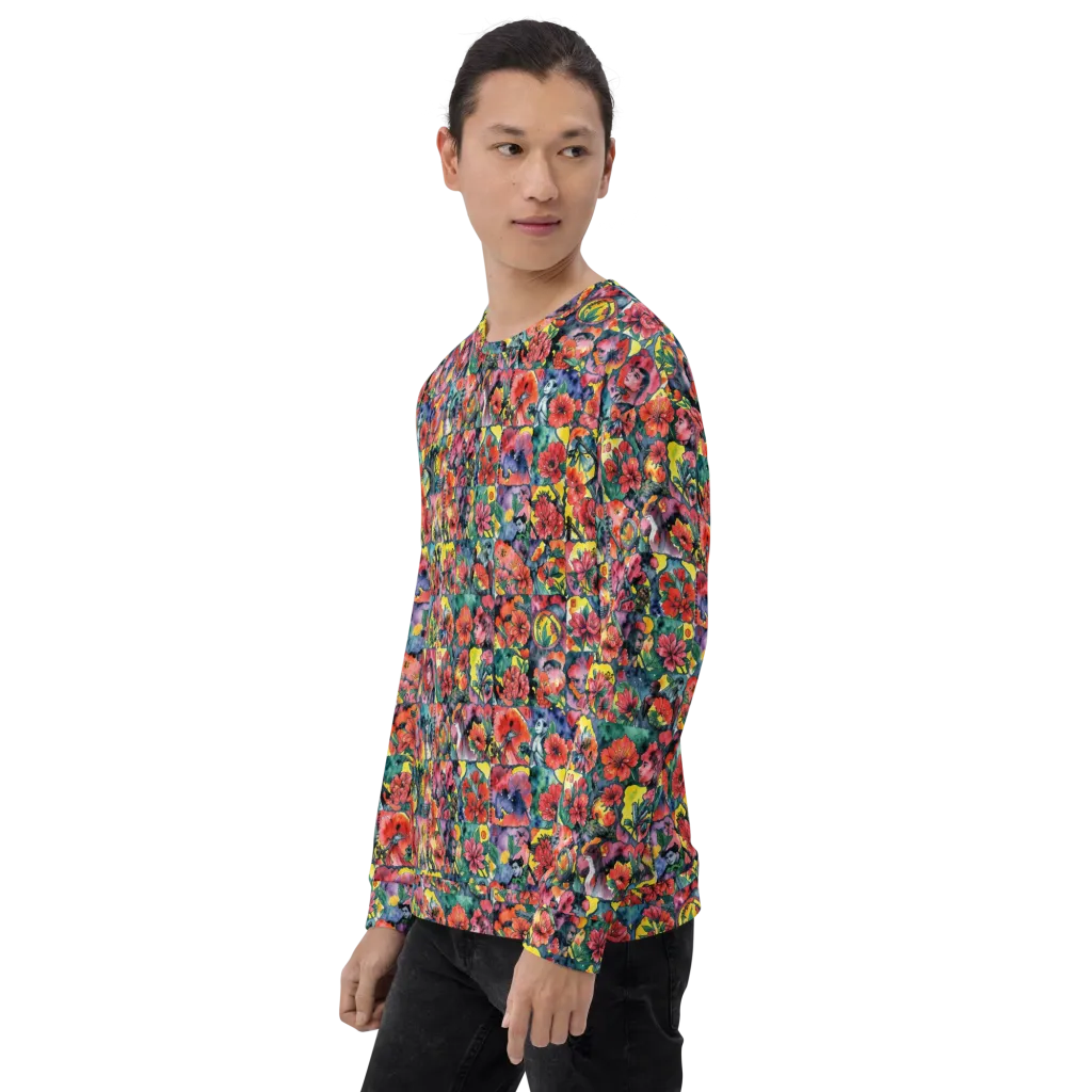 Crimson Garden Myth on Sweatshirt — Left sleeve