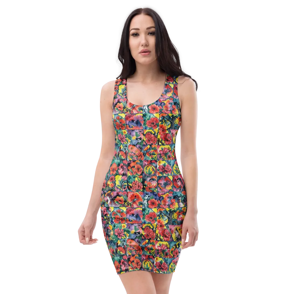 Crimson Garden Myth on Bodycon Dress — Front