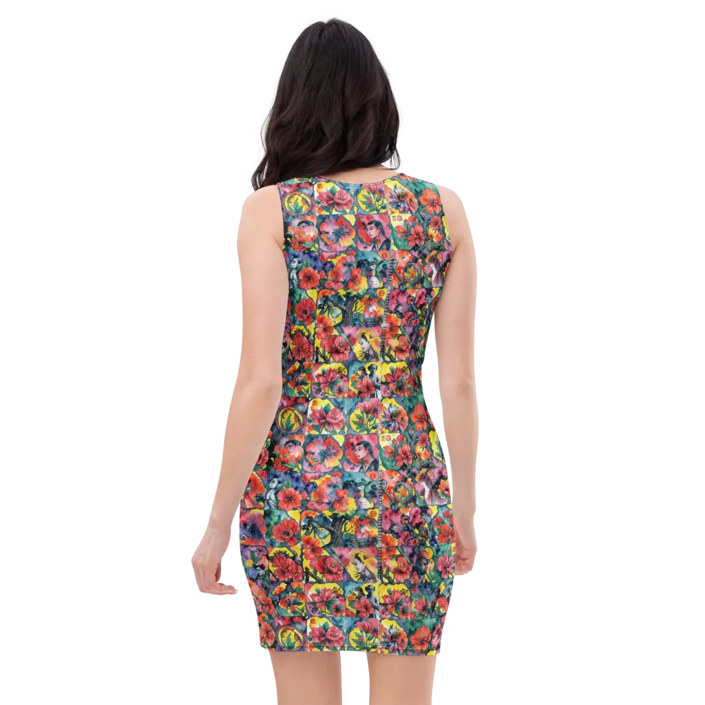 Crimson Garden Myth on Bodycon Dress — Back