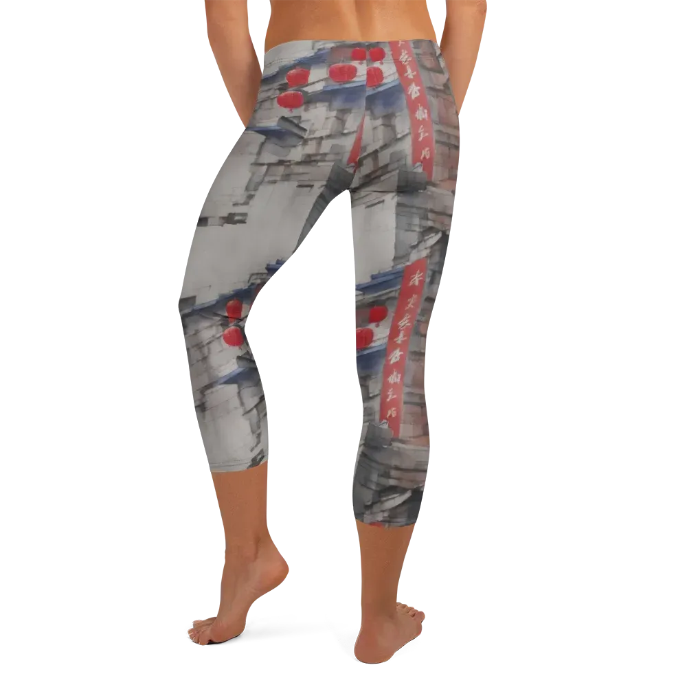 Crimson Lantern Alley on Capri Leggings — Back