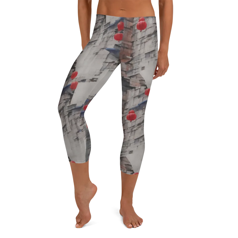 Crimson Lantern Alley on Capri Leggings — Front