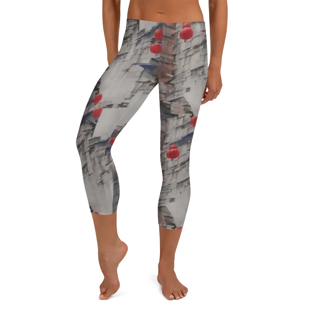 Crimson Lantern Alley on Capri Leggings — Front