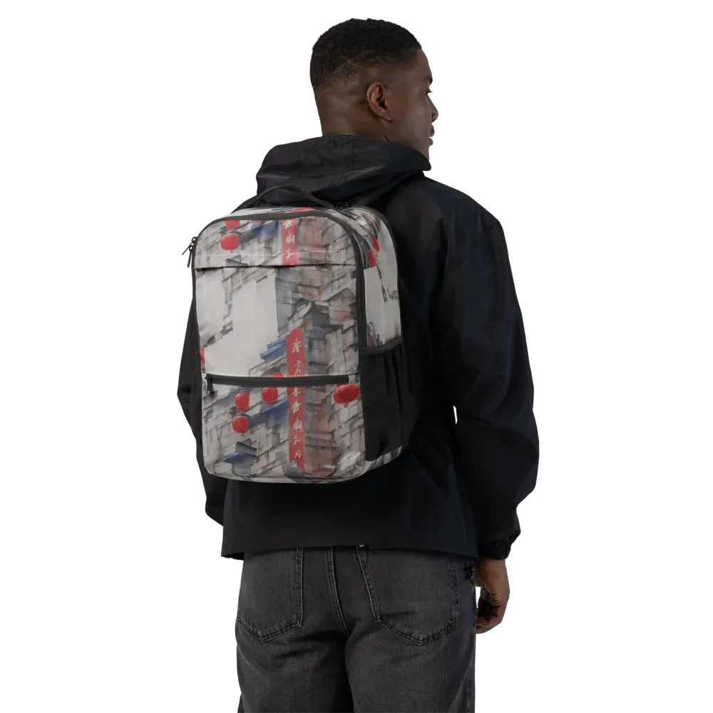 Crimson Lantern Alley on Utility Backpack — Back