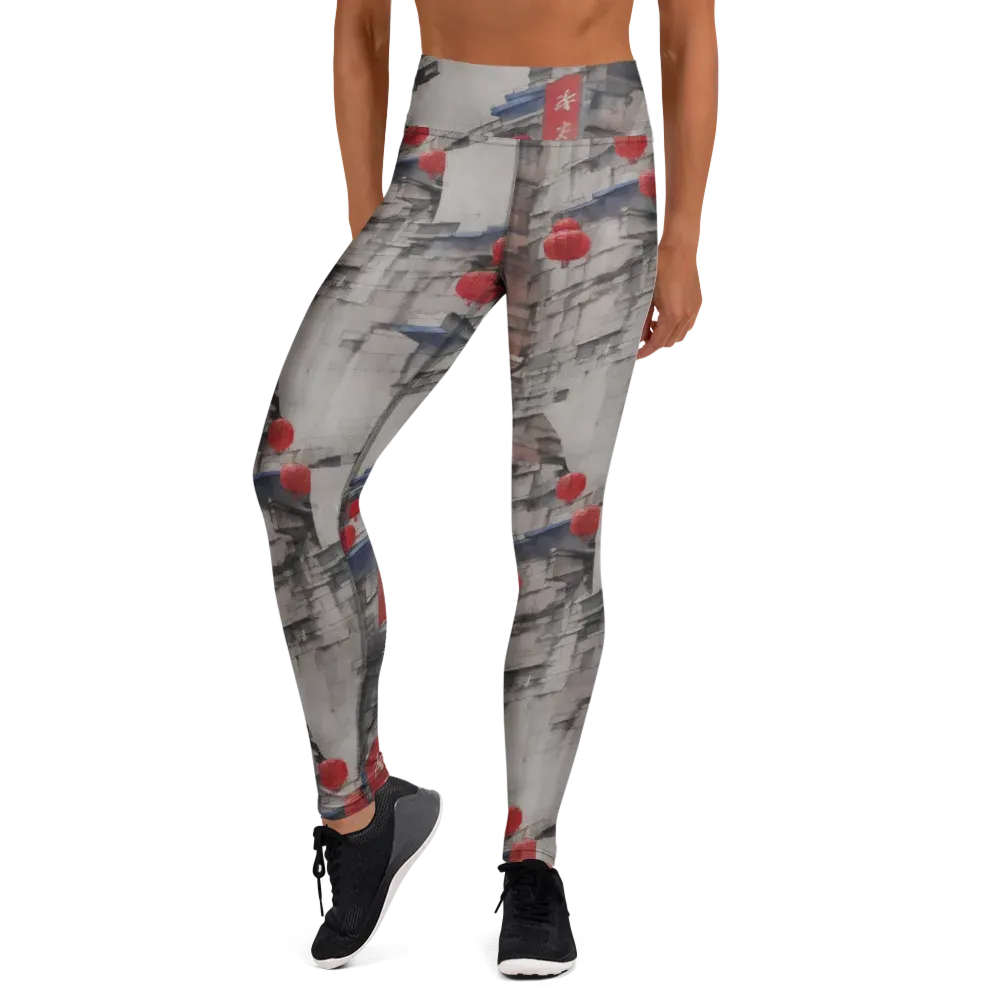 Crimson Lantern Alley on Yoga Leggings — Front