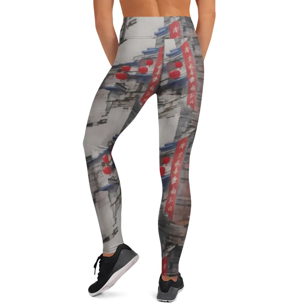 Crimson Lantern Alley on Yoga Leggings — Back