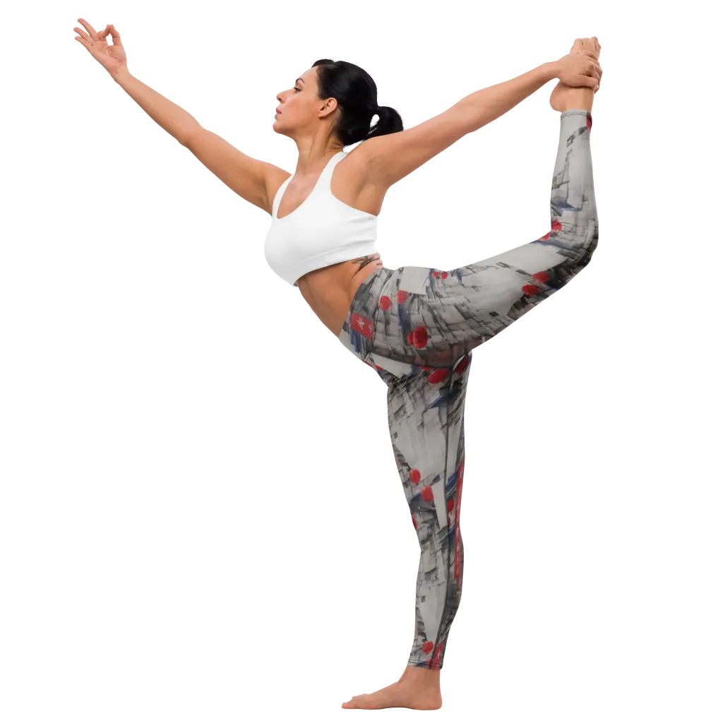Crimson Lantern Alley on Yoga Leggings — Front waist