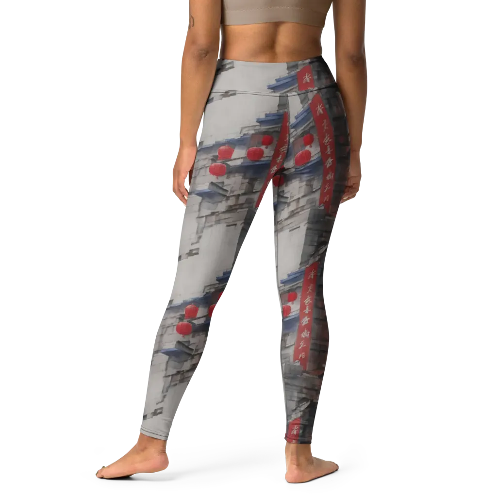 Crimson Lantern Alley on Yoga Leggings — Print file