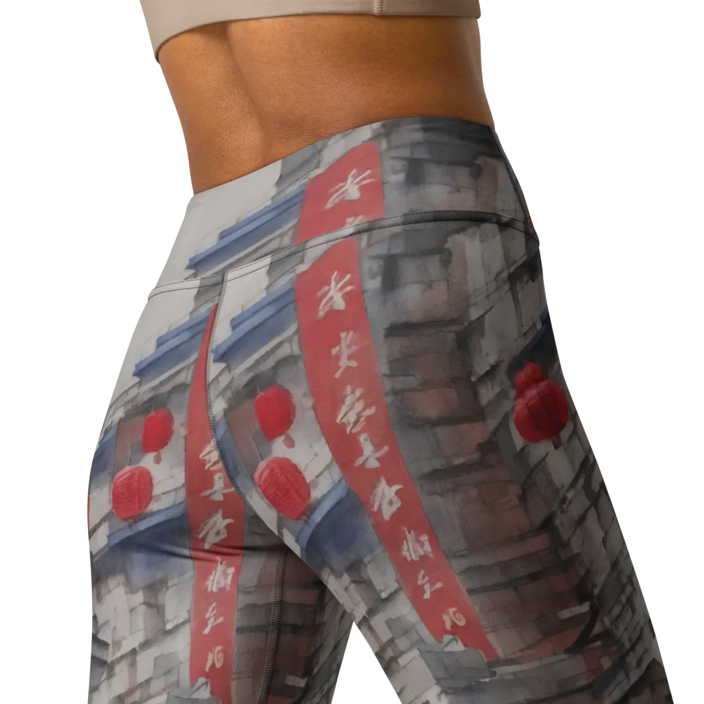 Crimson Lantern Alley on Yoga Leggings — Back 2