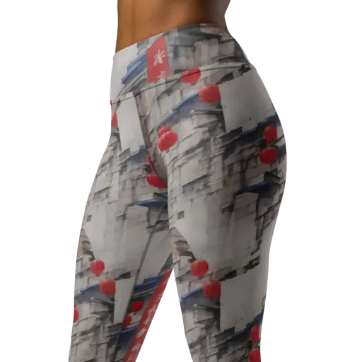 Crimson Lantern Alley on a Yoga Leggings