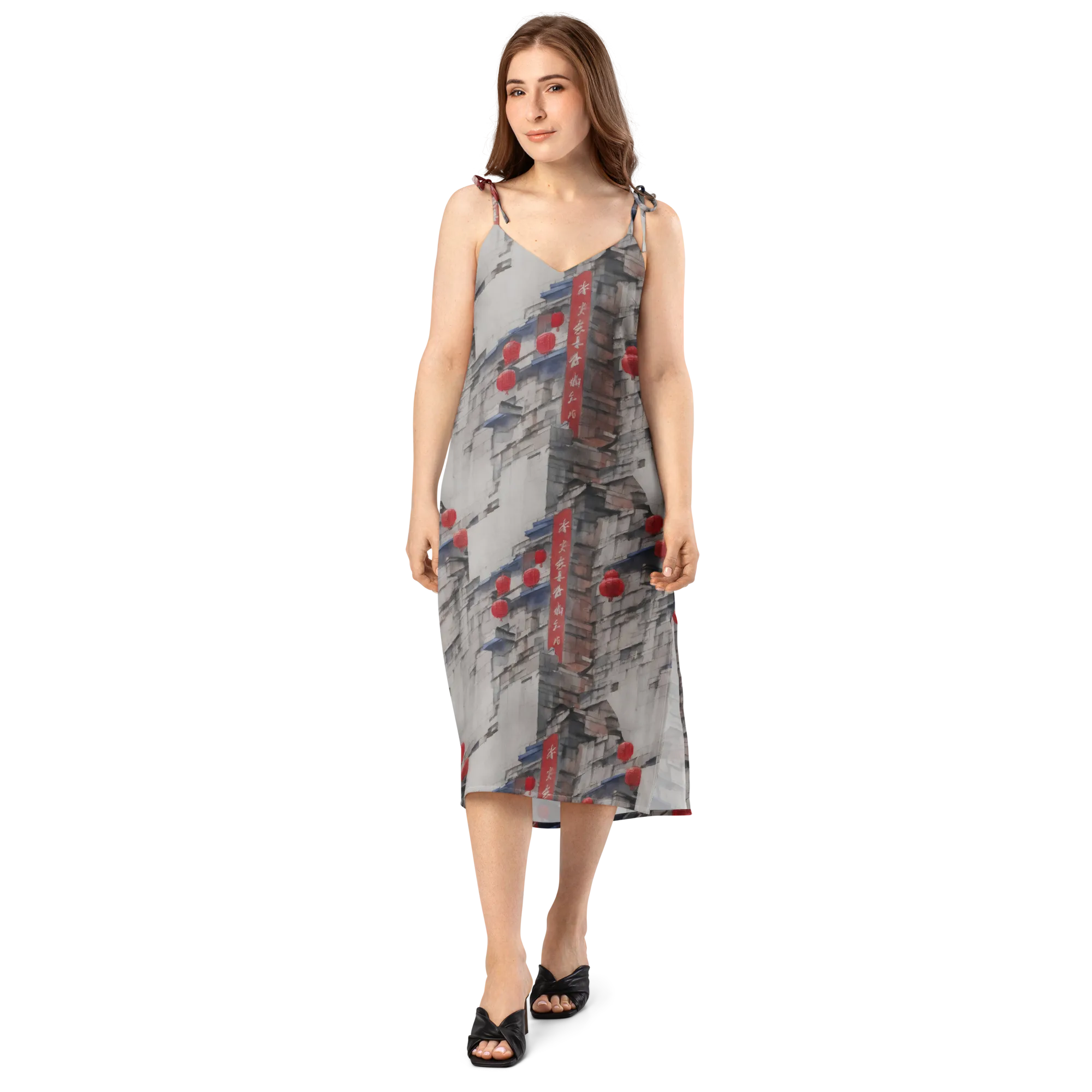 Crimson Lantern Alley on Slip Dress — Front