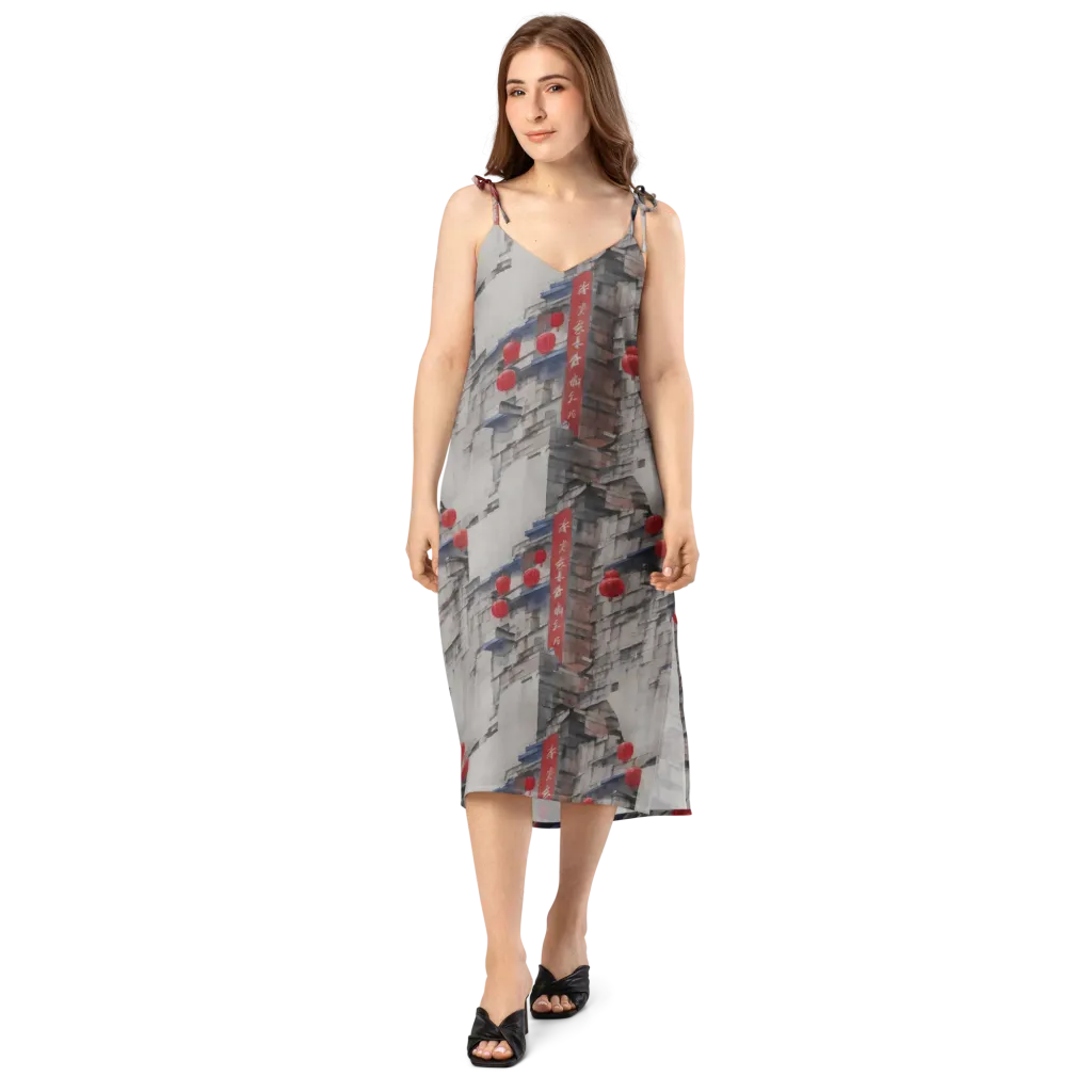 Crimson Lantern Alley on Slip Dress — Front