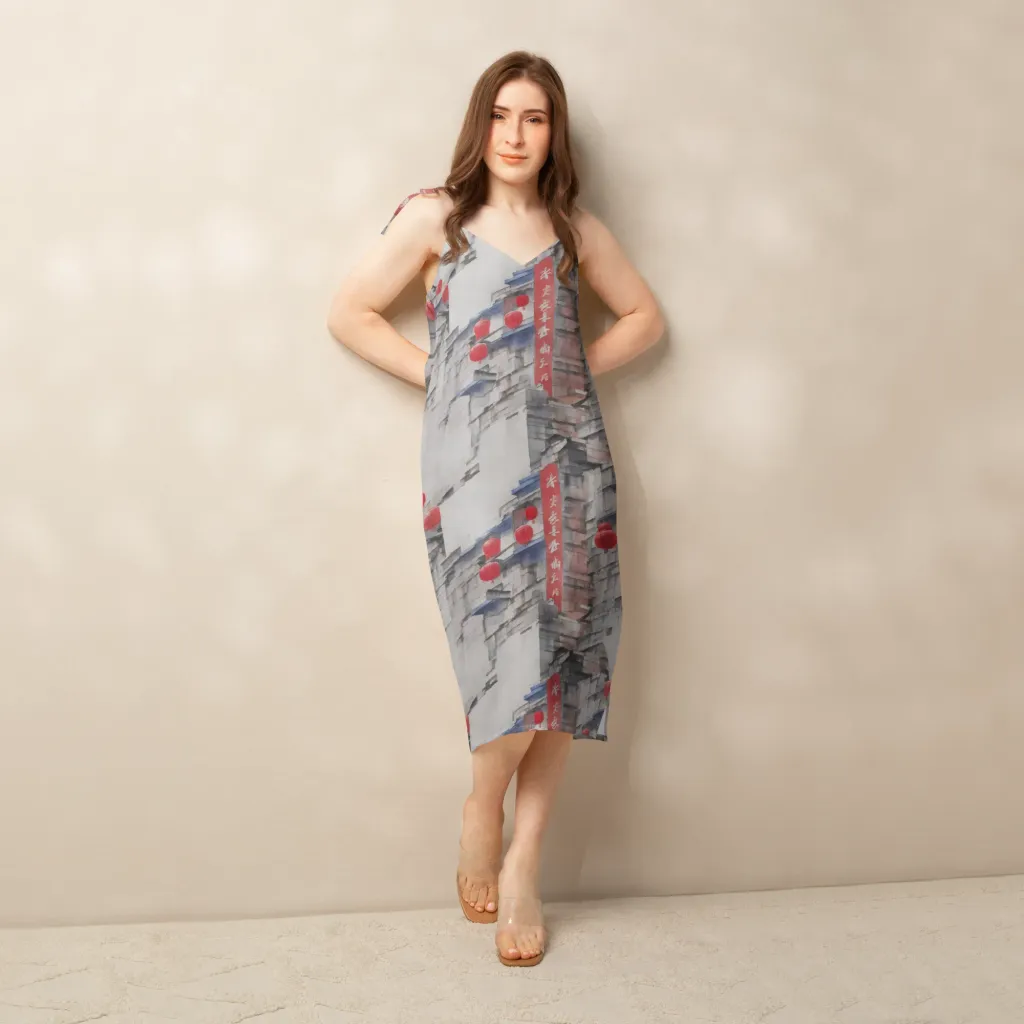 Crimson Lantern Alley on Slip Dress — Back print