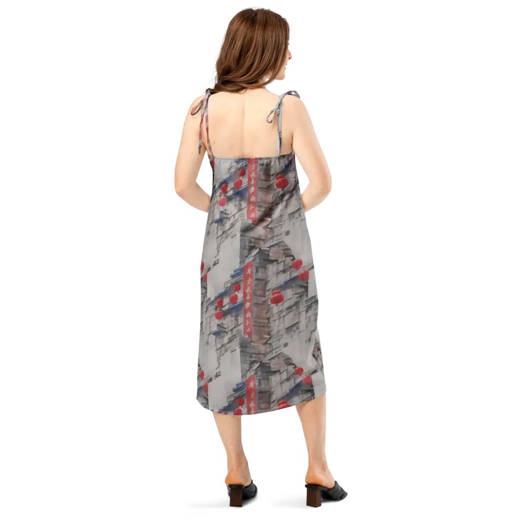 Crimson Lantern Alley on Slip Dress — Back