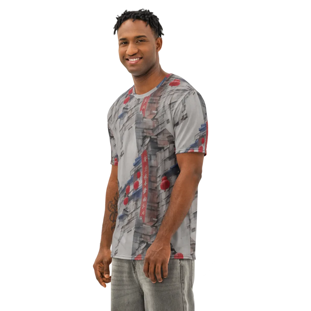 Crimson Lantern Alley on Men's Cotton Crew Neck T-Shirt — Left Front