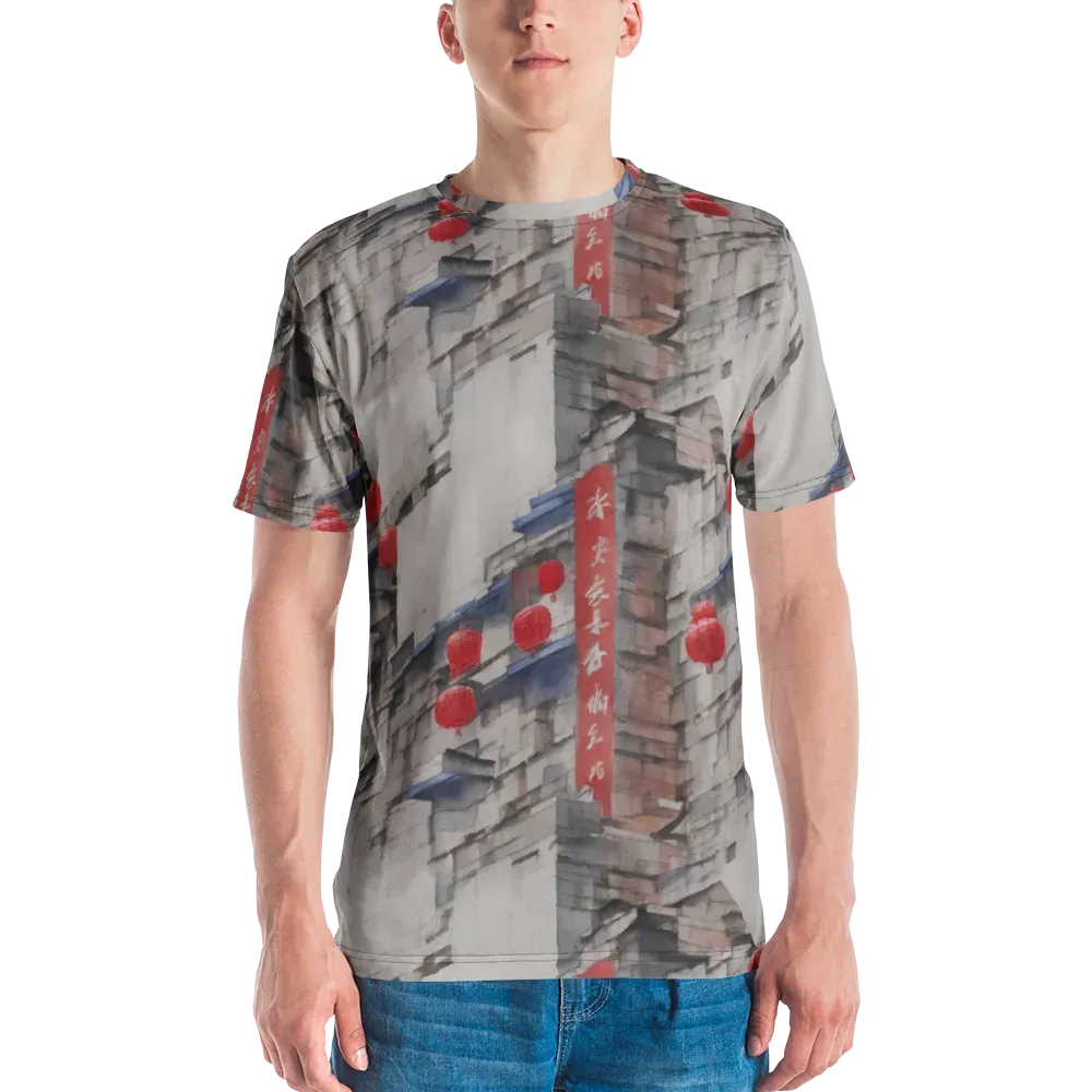 Crimson Lantern Alley on Men's Crew Neck T-Shirt — Front