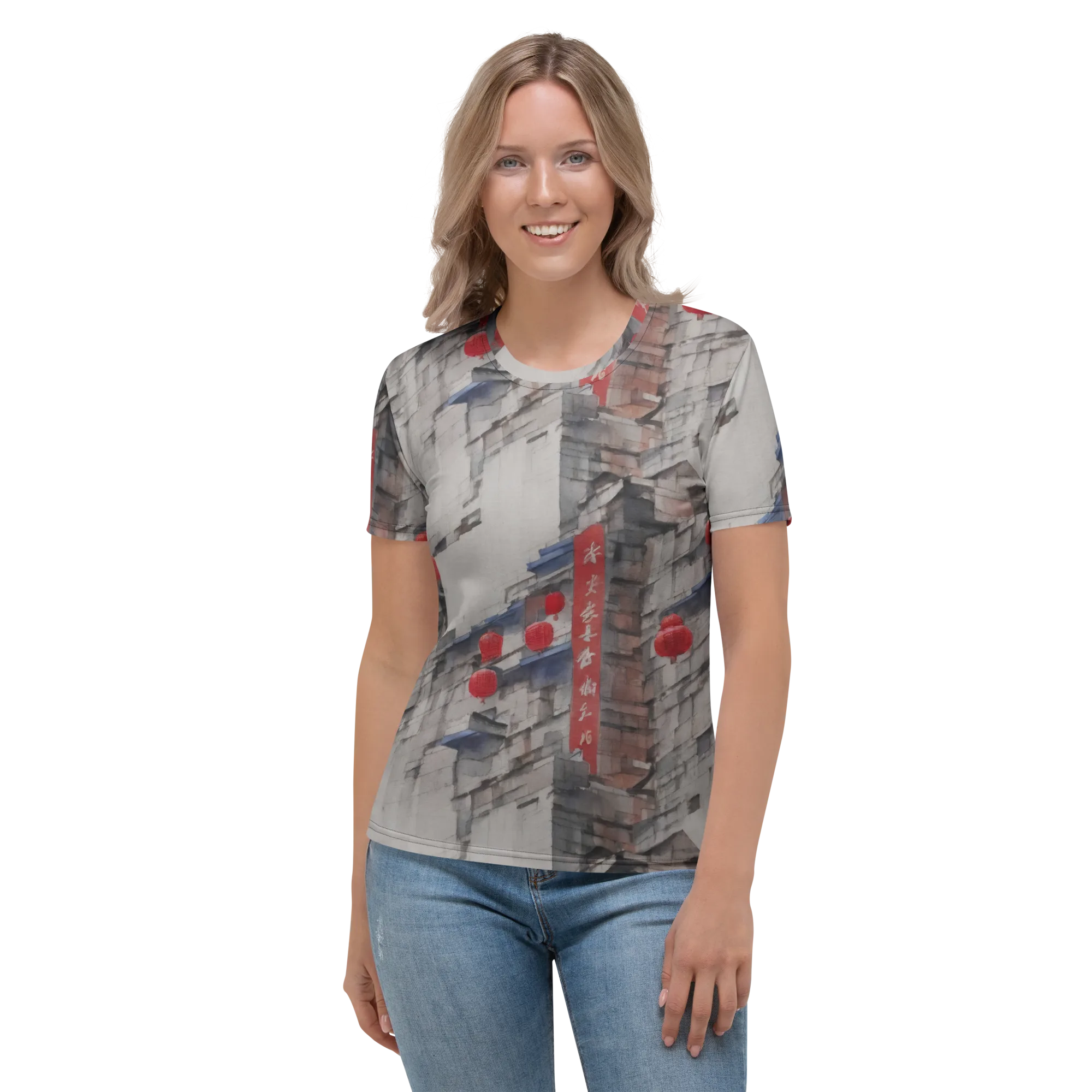 Crimson Lantern Alley on Women's Crew Neck T-Shirt — Front