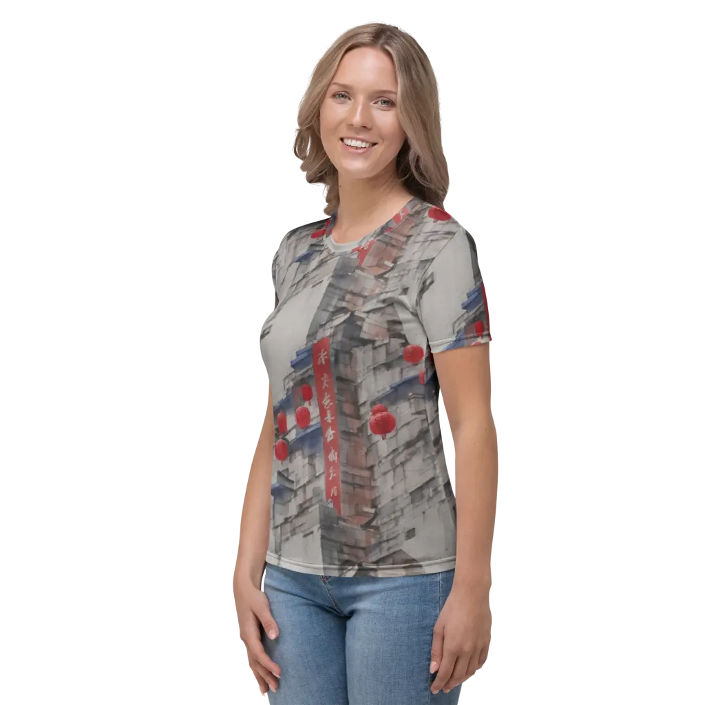 Crimson Lantern Alley on Women's Crew Neck T-Shirt — Left sleeve