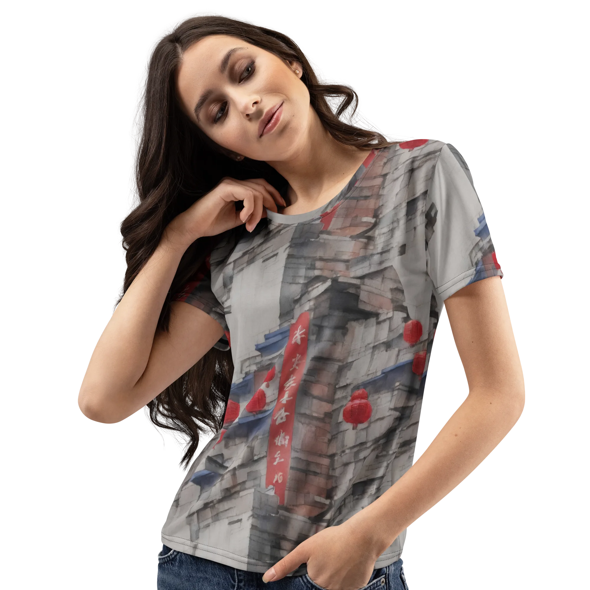 Crimson Lantern Alley on Women's Crew Neck T-Shirt — Print file