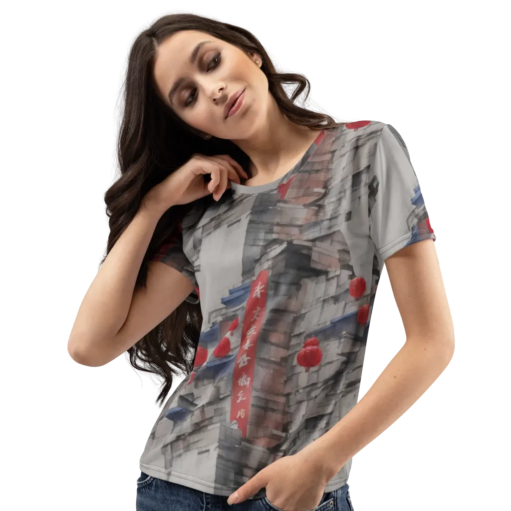 Crimson Lantern Alley on Women's Crew Neck T-Shirt — Print file