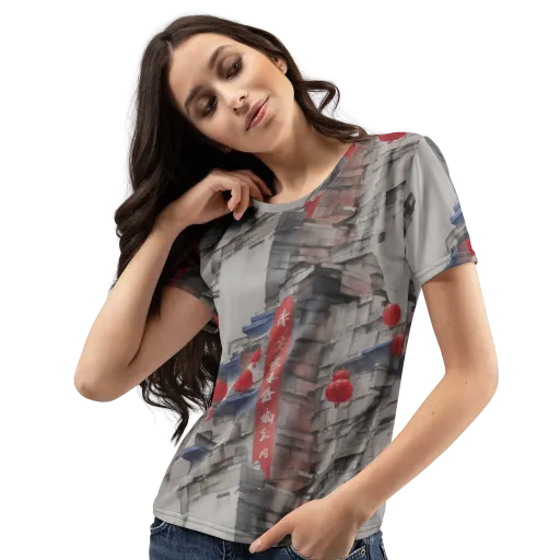 Crimson Lantern Alley on a Women's Crew Neck T-Shirt