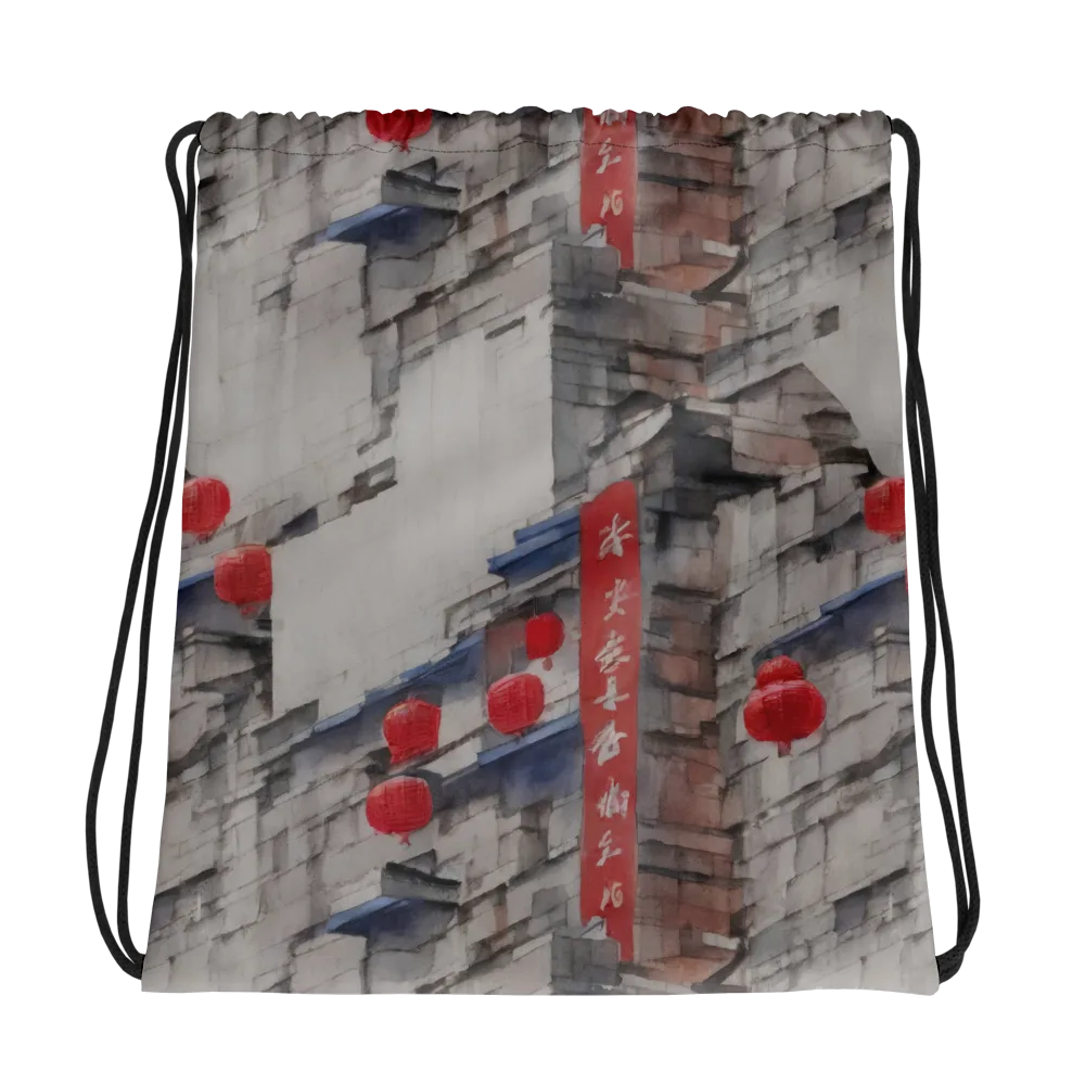 Crimson Lantern Alley on Drawstring Bag — Mockup