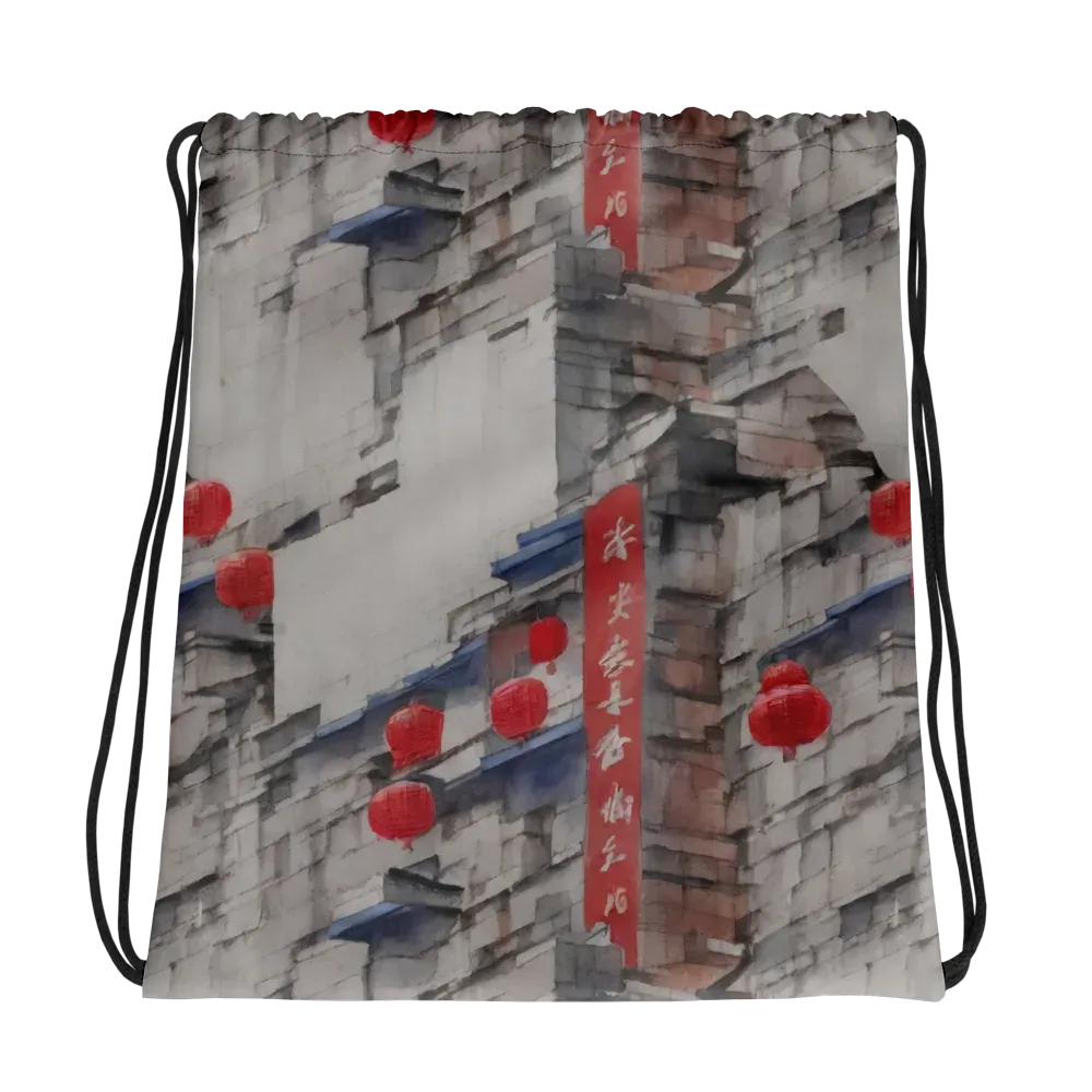 Crimson Lantern Alley on Drawstring Bag — Mockup