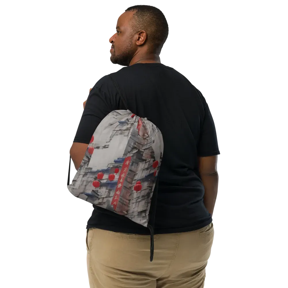 Crimson Lantern Alley on Drawstring Bag — Print file
