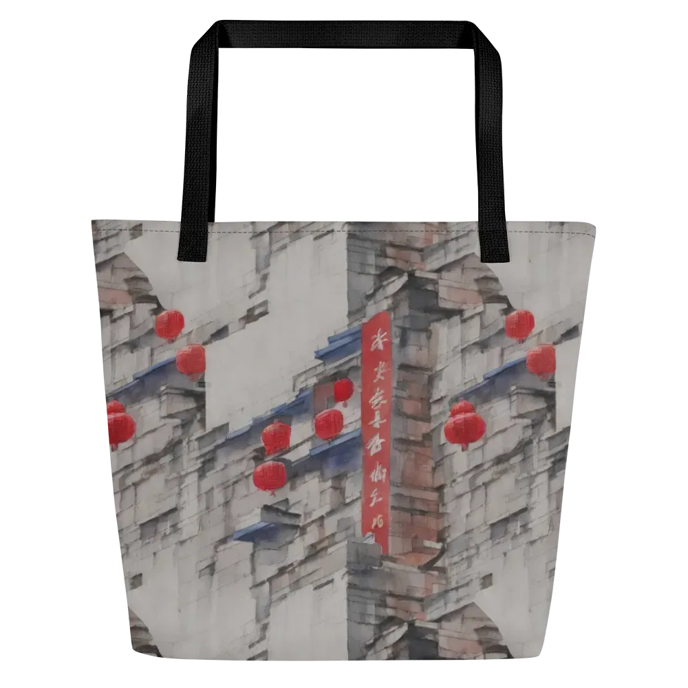 Crimson Lantern Alley on Large Tote Bag W/ Pocket — Front
