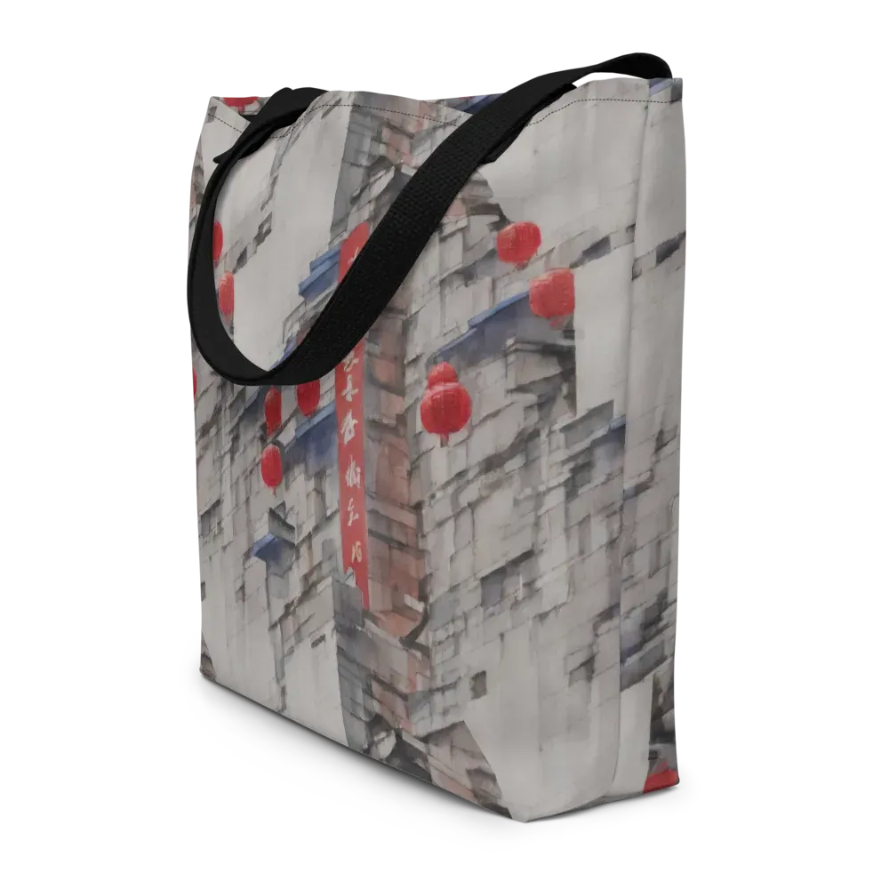 Crimson Lantern Alley on Large Tote Bag W/ Pocket — Print file