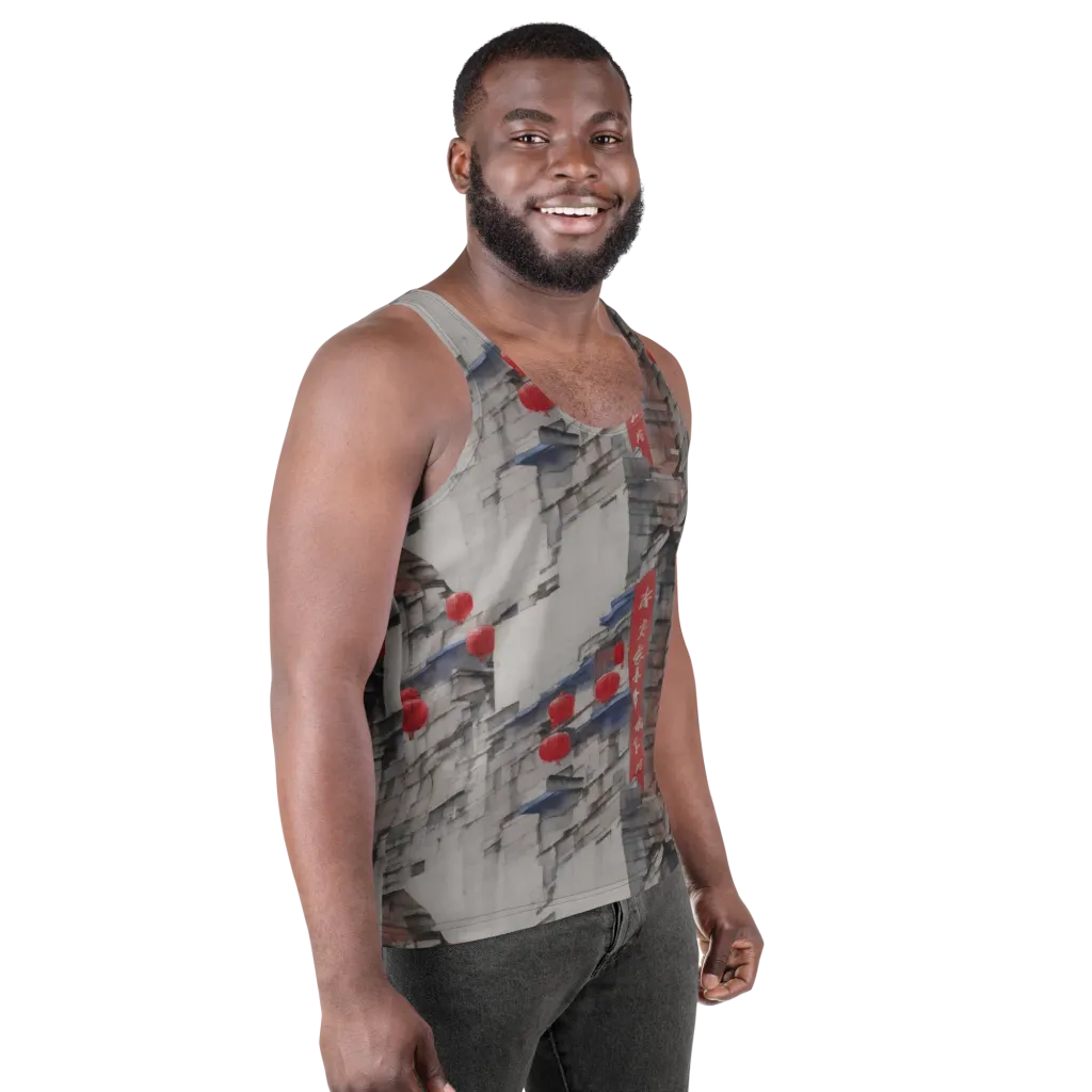 Crimson Lantern Alley on Men's Tank Top — Right Front