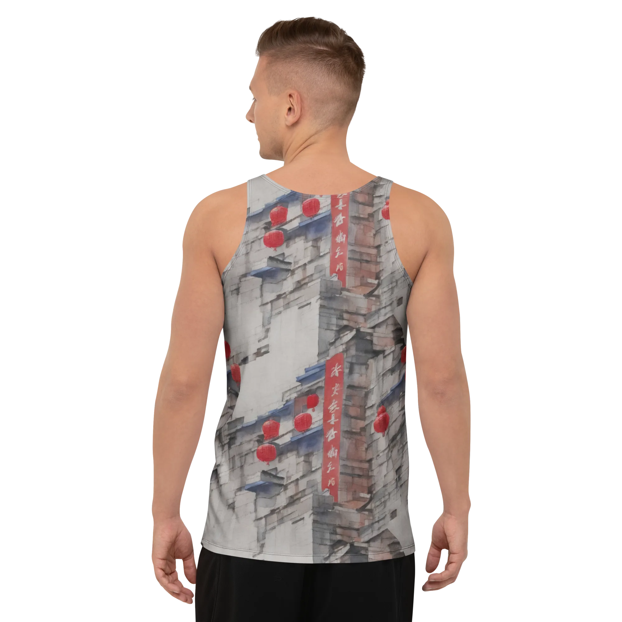 Crimson Lantern Alley on Men's Tank Top — Back print