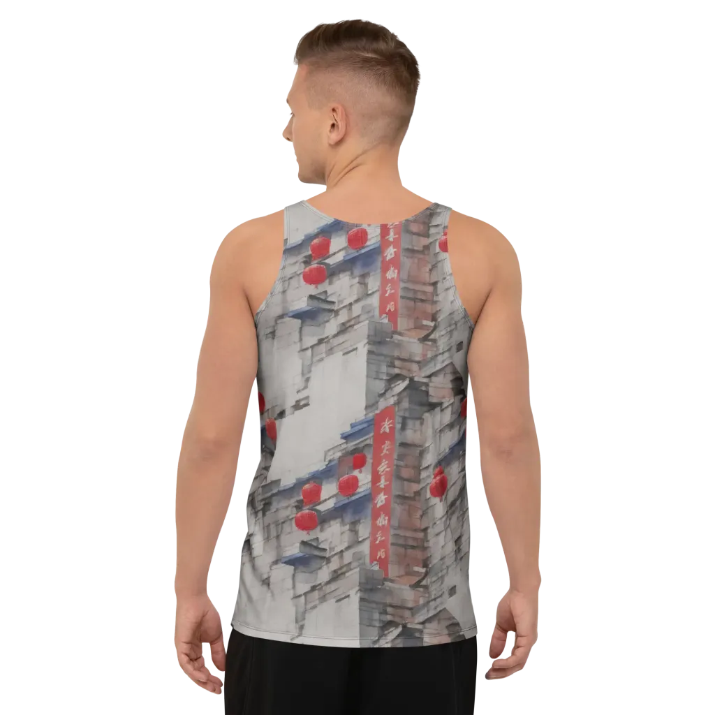 Crimson Lantern Alley on Men's Tank Top — Back print