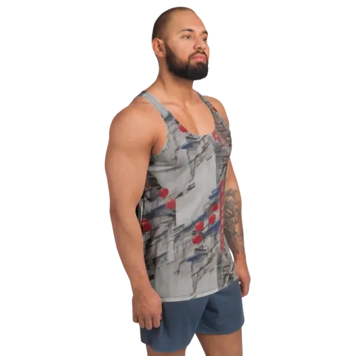 Crimson Lantern Alley on a Men's Tank Top