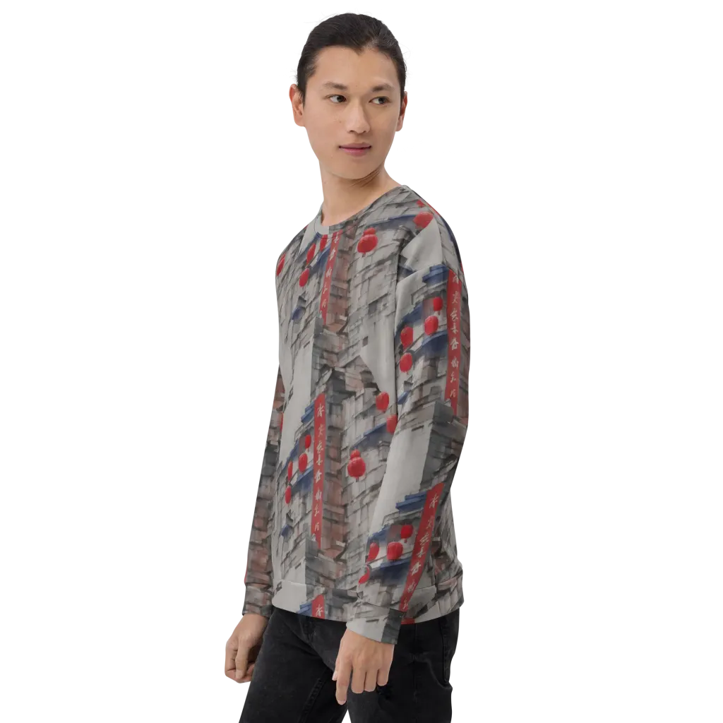 Crimson Lantern Alley on Sweatshirt — Left sleeve