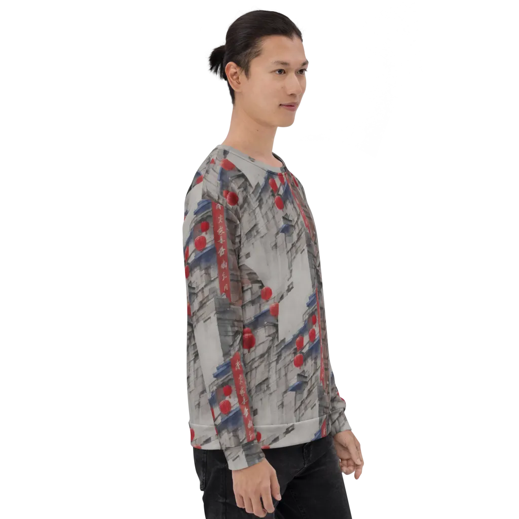 Crimson Lantern Alley on Sweatshirt — Right sleeve