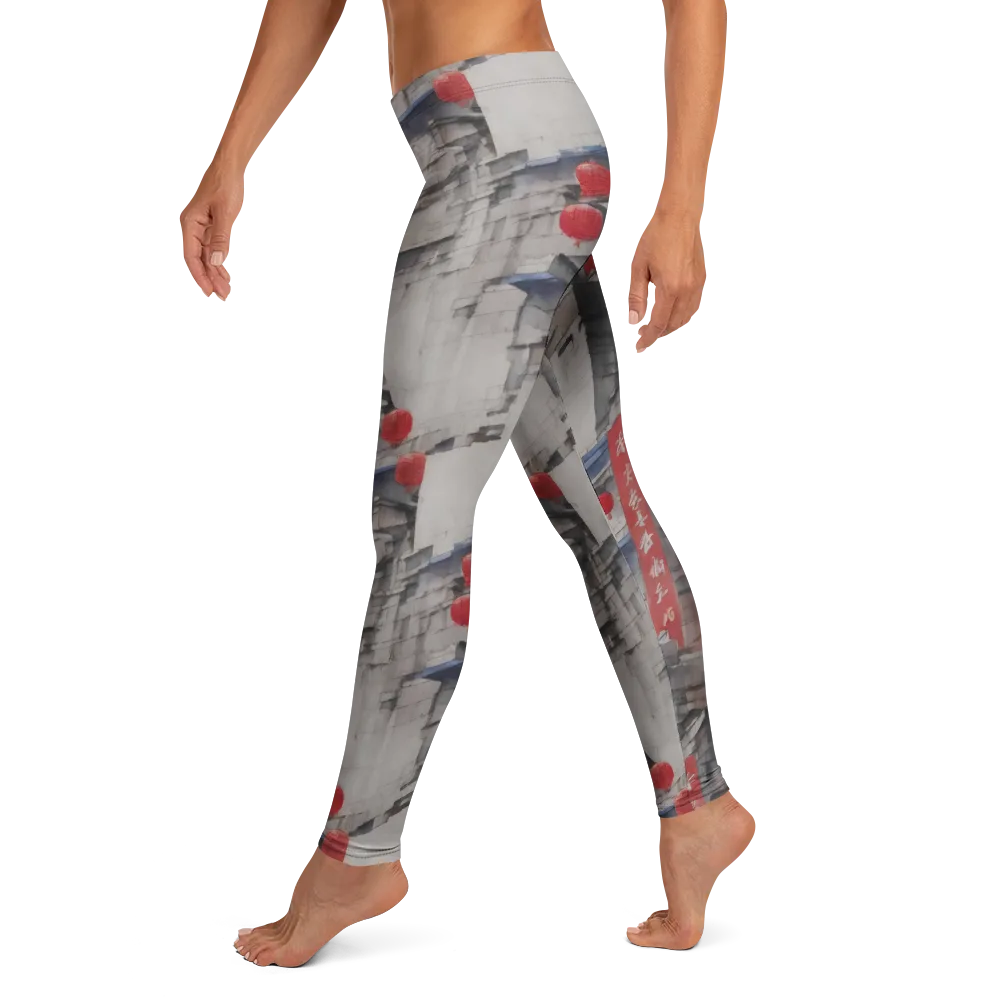 Crimson Lantern Alley on Leggings — Left