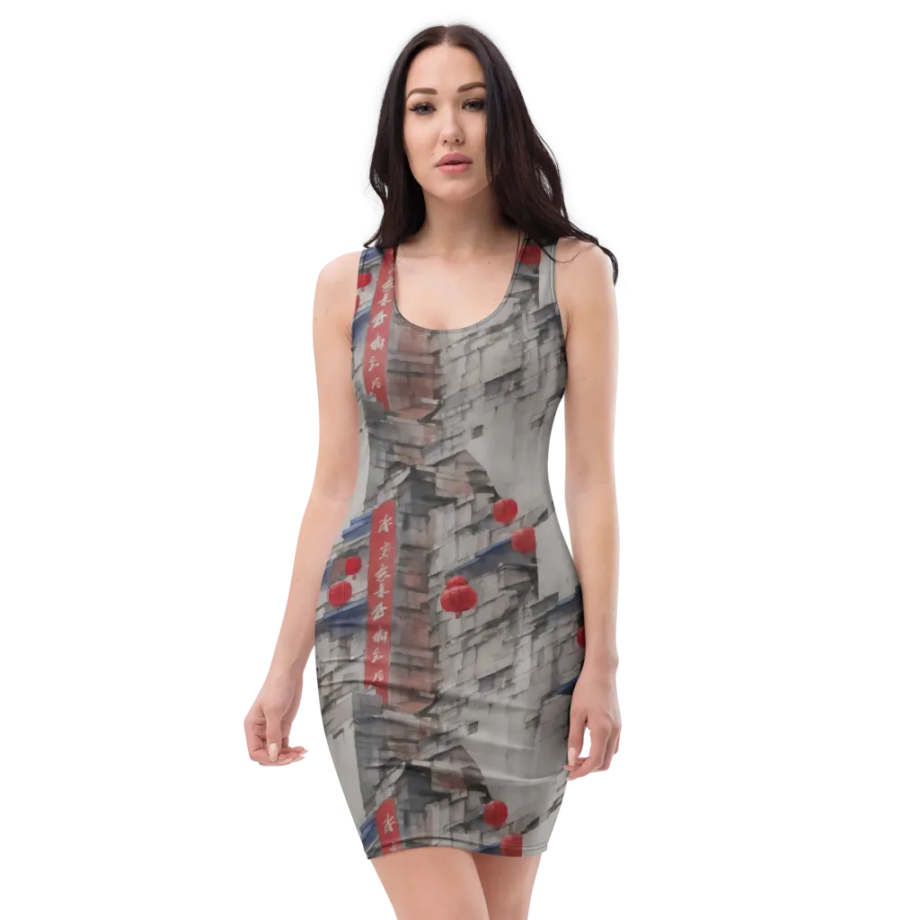 Crimson Lantern Alley on Bodycon Dress — Front