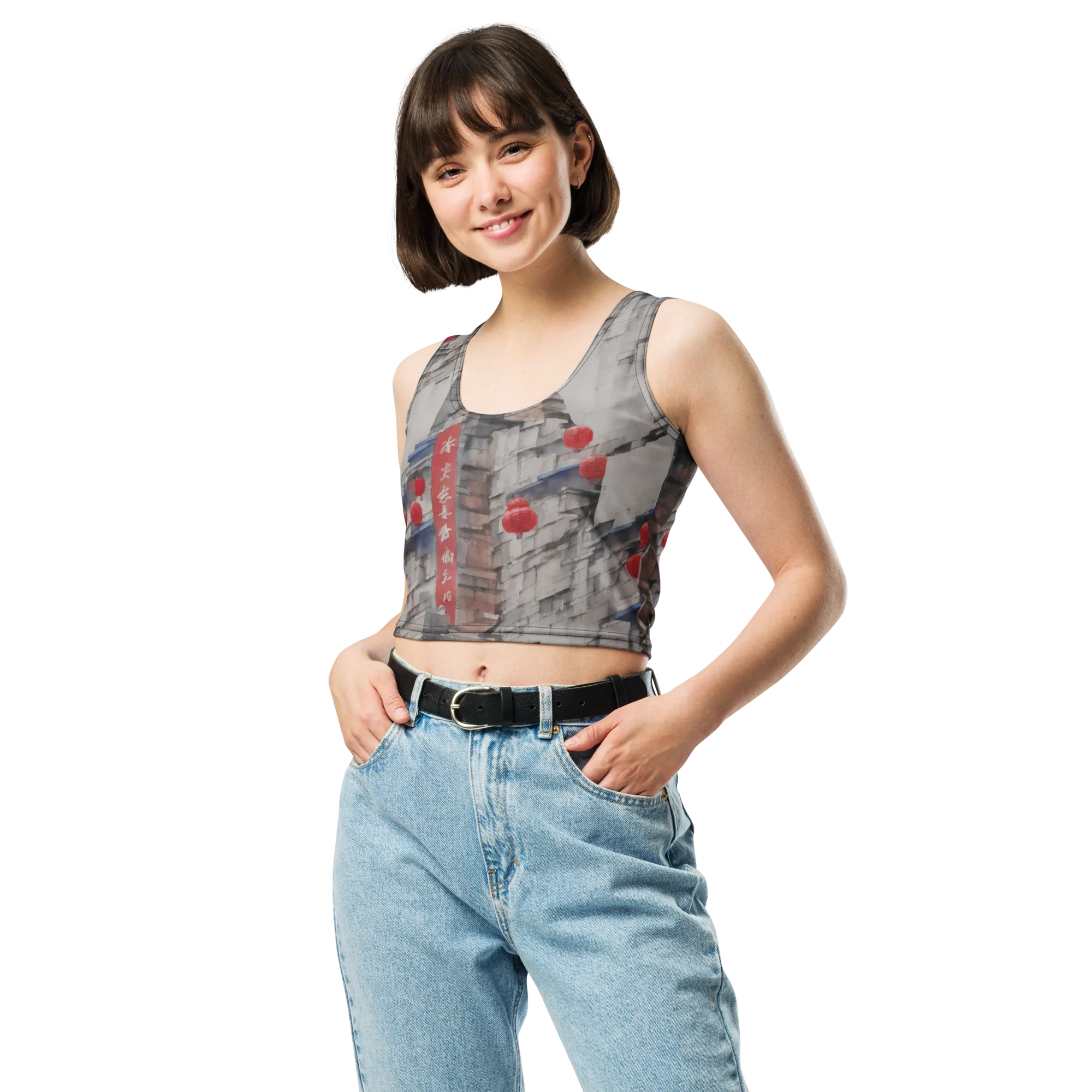 Crimson Lantern Alley on Crop Top — Print file