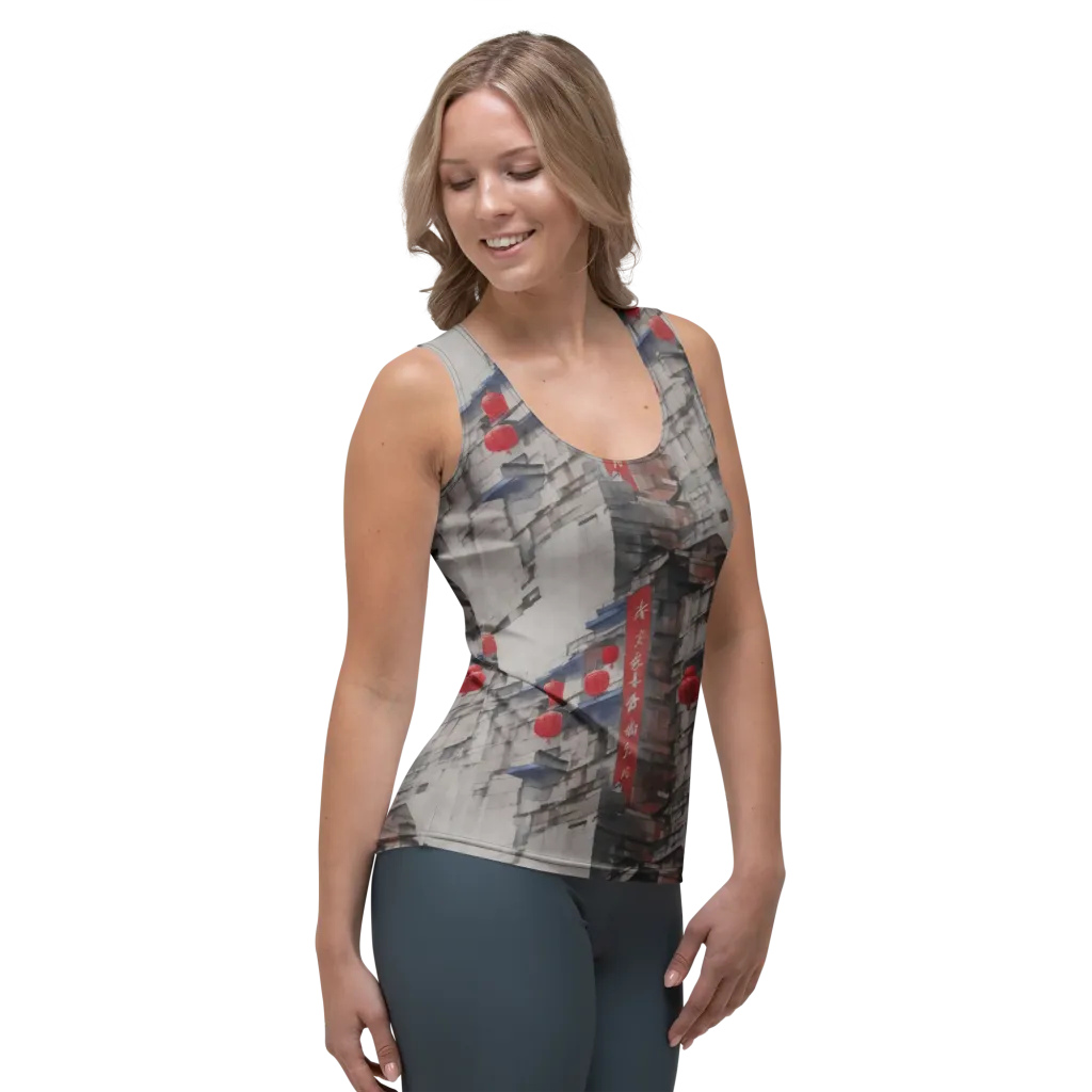 Crimson Lantern Alley on Women's Tank Top — Right Front