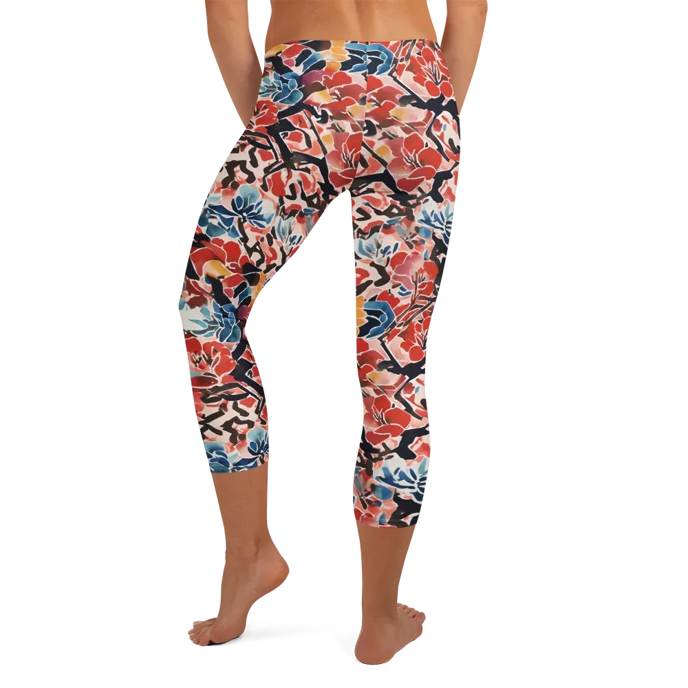 Crimson Brushwork on Capri Leggings — Back